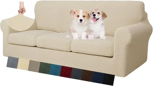 Vista 45 de MAXIJIN funda para sofá de 4 piezas, para sofás de 3 plazas, muy elástica, no se desliza, para perros, para mascotas, protector elástico de muebles