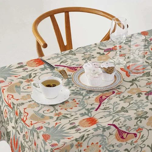 Vista 78 de Mantel Floral Retro de Pájaros, Diseño Original Bohemio William Morris Estampado Cubierta de Mesa para Hogar Picnic Fiesta Comedor Cocina William