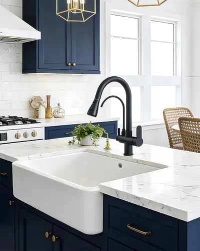 Vista 8 de WANFAN Grifo de fregadero de cocina con rociador extraíble 2 manijas 3 en 1 filtro de agua purificador grifos negro 0195R
