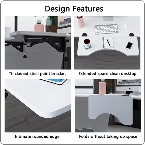 Vista 4 de Soporte para teclado de mesa, bandeja extensible de escritorio ergonómica, bandeja plegable para cajones para teclado, estante para reposabrazos