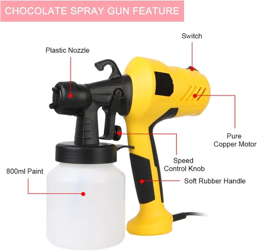Vista 7 de Pistola pulverizadora de chocolate, máquina manual de chorro de arena de 500 W para postre – DIY hornear pastel aerógrafo pistola colorante