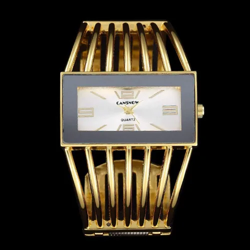 Vista 3 de Brazalete rectangular de lujo Dial, hueco con reloj analógico de cuarzo, reloj de pulsera