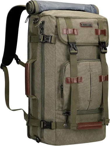 Vista 11 de WITZMAN Mochila de lona vintage Mochila de viaje grande para laptop, mochila convertible para hombro, Negro -, Mochilas de viaje