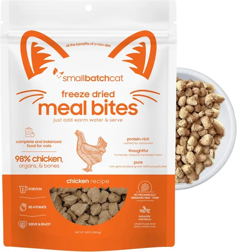 Vista 9 de smallbatch Alimento crudo liofilizado para gatos, bocados de alimentos estables en conservación, receta de carne, comida o adorno alto en proteínas