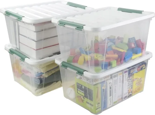 Vista 8 de Contenedores de almacenamiento de plástico transparente de 20 cuartos con tapa, 4 paquetes Bolsas apilables con cierre, cajas transparentes