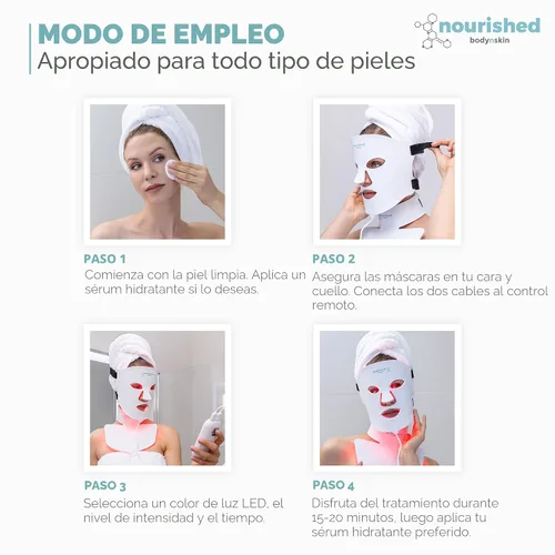 Vista 7 de Nourished Bodynskin Máscara facial y cuello con terapia de luz LED, dispositivo de cuidado de la piel facial, 7 colores rojo y azul