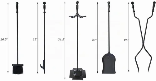 Vista 4 de Juego de herramientas de chimenea de hierro forjado negro, 5 piezas, para estufa de leña, pinzas de tronco, accesorios de chimenea de alta