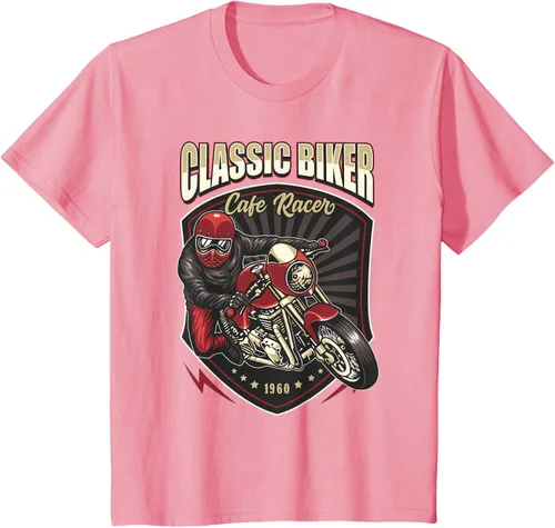 Vista 57 de Camiseta de motocicleta clásica Biker Cafe Racer para hombre, Negro, S