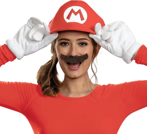 Vista 6 de Disguise Kit de accesorios de disfraz de Mario para adulto, disfraz oficial de Super Mario con sombrero y bigote, talla única para adultos