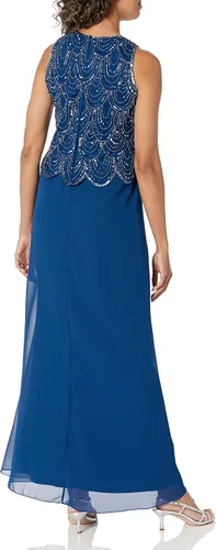 Vista 4 de J Kara Vestido sin mangas con cuentas para mujer con bufanda