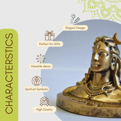 Vista 3 de Vedic Charya - Estatua de Adiyogi Shiva de 4.5 pulgadas - Ídolo de resina hecho a mano de Mahadev Dhyana Mudra para tablero del coche, escritorio
