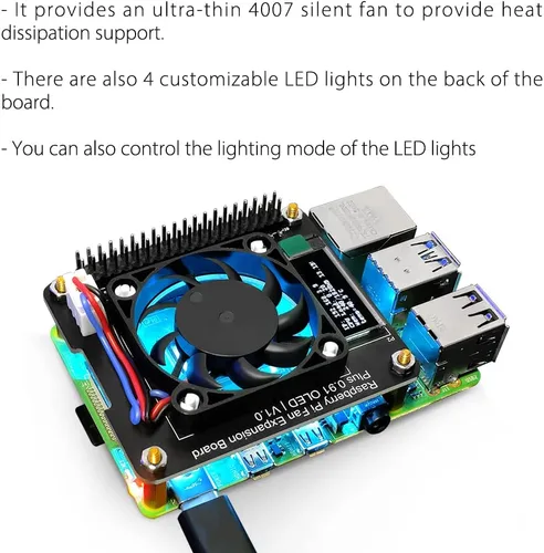 Vista 3 de GeeekPi Sombrero de ventilador para Raspberry Pi 4 Modelo B, PWM Fan GPIO Placa de expansión con pantalla OLED de 0.91 pulgadas para Raspberry Pi