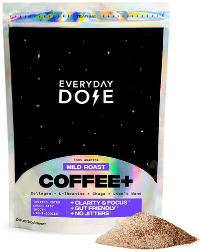 Vista 7 de Everyday Dose Bold - Café de hongos de tostado medio, 90 mg de cafeína por porción con colágeno de ganado alimentado con pasto, chaga, Melena