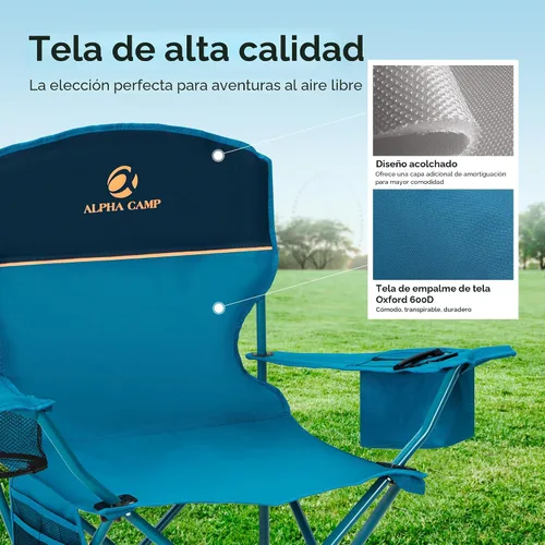 Vista 6 de ALPHA CAMP Silla de Camping 2 Unidades Silla Portátil con Enfriador de 3 Latas Silla Plegable con Bolsillo Lateral y Portavasos, Plegable para Azul