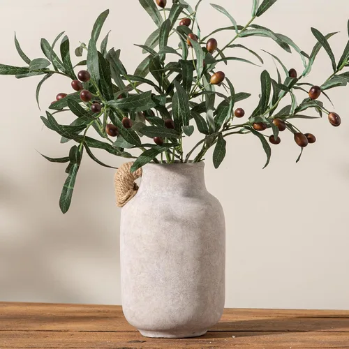 Vista 15 de Florero Grande para Decoración del Hogar - Jarrones de Mesa Rústicos de Granja de Cerámica de 12 Pulgadas de Alto con Asa, Decoración de Sala