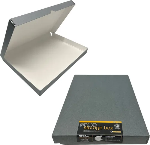 Vista 27 de Lineco Caja de almacenamiento de folio de archivo. Caja de almacenamiento con borde de metal, tapa de concha. 9.5 x 12.5 x 1.75 pulgadas.