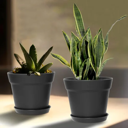 Vista 6 de WOUSIWER Paquete de 16 macetas de plástico de 6 pulgadas para macetas de interior, resistentes y elegantes de 6 pulgadas para plantas