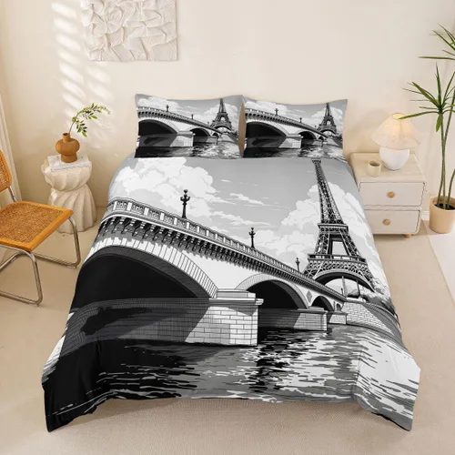 Vista 14 de Feelyou - Funda de edredón con estampado de auriculares, juego de ropa de cama con temática musical, patrón geométrico musical, funda de edredón
