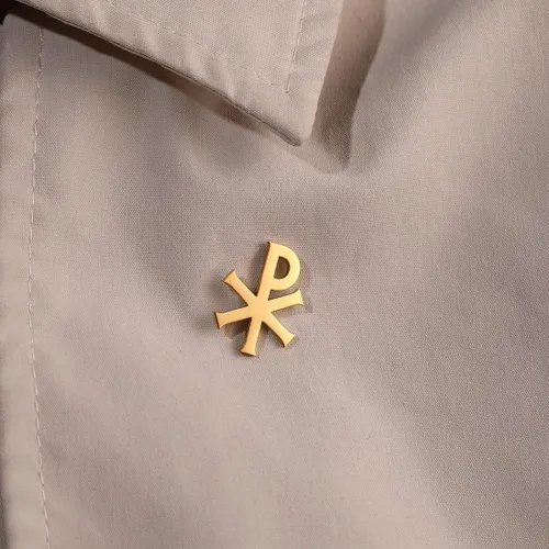 Vista 2 de Broche y pin de acero inoxidable Labarum Chi-Rho Symbol