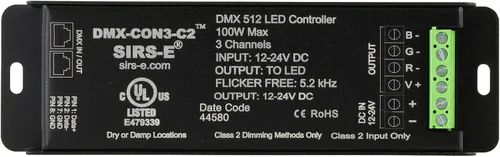 Vista 4 de SIRS-E DMX-CON3-C2 Decodificador LED Controlador RGB de 3 canales, 12-24V DC, 100W, UL Clase 2