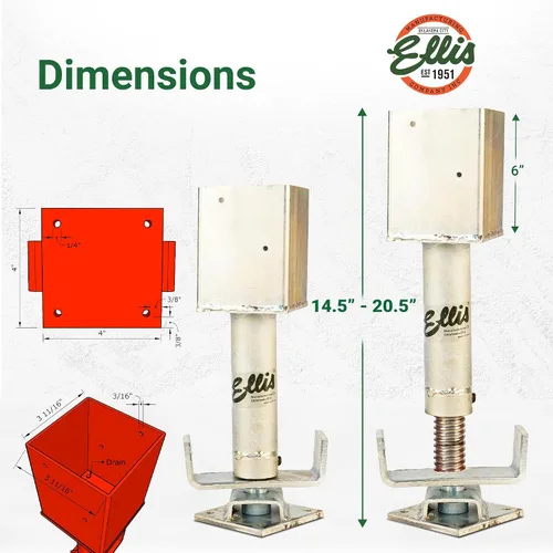 Vista 3 de Ellis Manufacturing Co. Soporte de Apuntalamiento, Copa de Acero de 3/16" para Fijar Apuntalamientos a Vigas de 4x4 o 4x6, Asegurar con Clavos