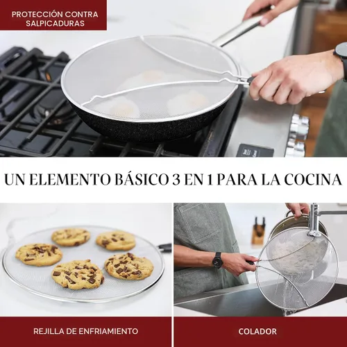 Vista 4 de Pantalla contra salpicaduras para sartén, protector de salpicaduras de grasa de acero inoxidable de 9.5 pulgadas, cubre salpicaduras de aceite
