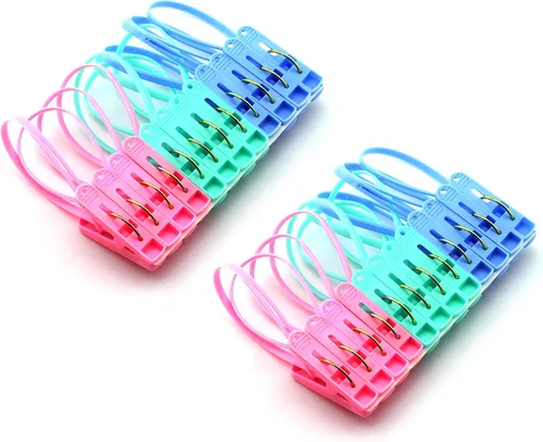 Vista 7 de 12 pinzas de clip para ropa, clip de cuerda multicolor, línea de ropa para colgar, resistente al viento, para colgar calcetines, clavija de secado