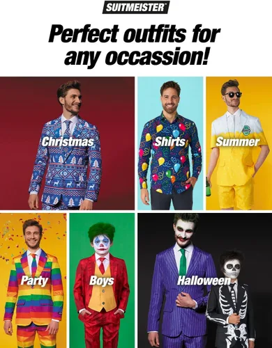 Vista 6 de Suitmeister - Trajes divertidos para hombre con diferentes estampados, incluyen chaqueta, pantalones y corbata con divertidos estampados, L, negro