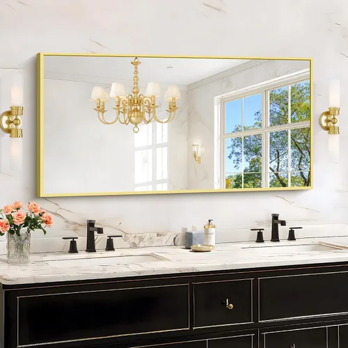 Vista 44 de KOCUUY Espejo de baño negro, espejo rectangular de 24 x 18 pulgadas para sobre el fregadero, espejo de pared decorativo moderno para dormitorio