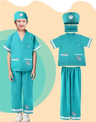 Vista 5 de Juego de 6 piezas de disfraz de médico animal para niños, ropa de veterinario para niños para el día de la carrera, Halloween, juego de rol, cosplay