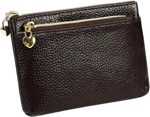 Vista 14 de Monedero de cuero genuino para mujer, con cremallera, bolsillo y bolsillo, Negro -, Minimalista