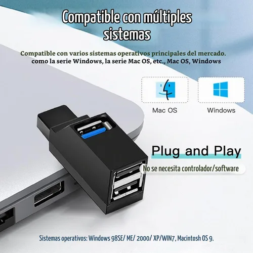 Vista 5 de Hub USB 3.0 de 4 puertos [giratorio de 90°/180°], divisor USB con 1 puerto USB 3.0, 2 puertos USB 2.0 y 1 puerto de datos USB C, extensor USB