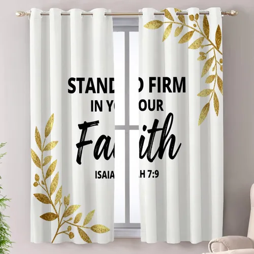 Vista 31 de Shrahala Cortinas blancas S inspiradoras para ventanas de cocina, cortinas negras con palabras cristianas para cafetería, cortinas opacas