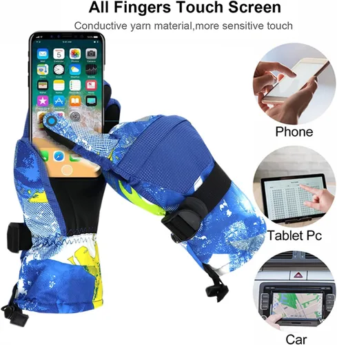 Vista 3 de 7-mi Guantes de invierno para niños, guantes de nieve para niños, snowboard, impermeables, forrados, de cuero, para niños y niñas