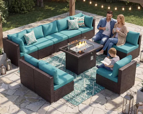 Vista 108 de NICESOUL Juego de muebles de patio de ratán extra grande con mesa para fogata de gas y propano, 29.3 pulgadas, respaldo alto, cómodos conversaciones