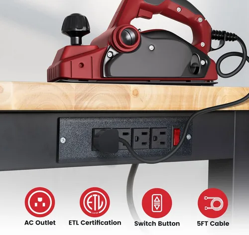 Vista 4 de ENJOYWOOD Mesa de trabajo para garaje de 60 pulgadas Banco de trabajo con almacenamiento Altura ajustable Tablero de madera de goma Banco de trabajo