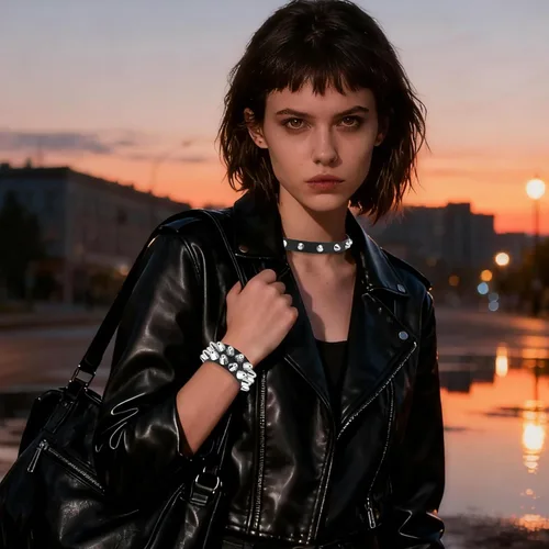 Vista 2 de Pulsera de Halloween, collares, accesorios de cuero con tachuelas, con tachuelas emo, punk, góticas, collares para mujeres y hombres