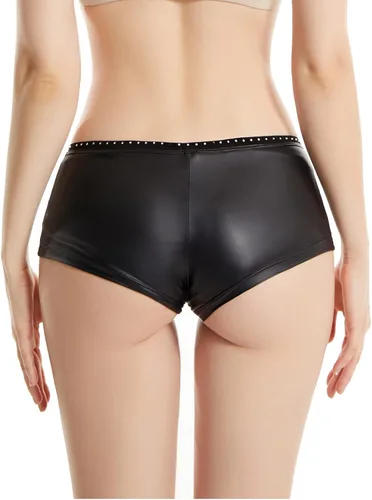 Vista 2 de Pantalones cortos metálicos de cintura baja para mujer, pantalones cortos de baile brillantes y de alta elasticidad, mini pantalones de fiesta y club