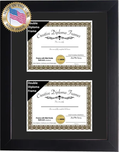 Vista 2 de Creative Picture Frames Marco de diploma doble clásico negro de 6 x 8 pulgadas con vidrio negro y colgador de pared instalado