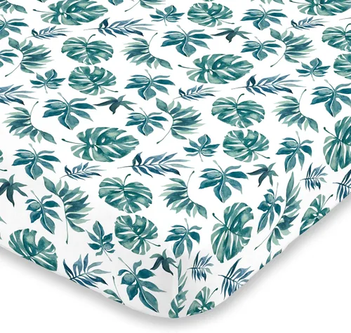 Vista 6 de NoJo Sábana bajera ajustable para cuna de acuarela de montaña súper suave, azul, verde, bronceado y blanco, azul, verde, tostado, blanco