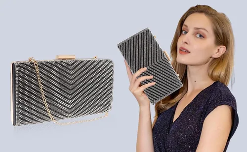 Vista 6 de Bolso de mano con diamantes de imitación brillantes, cierre de metal, bolsa de noche, banquete, fiesta, bolsa cruzada para mujer