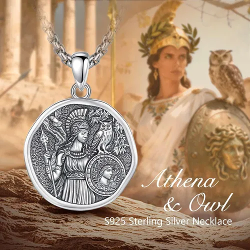 Vista 103 de EUDORA Collar de plata de ley 925 con moneda Hécate, Athena, Perséfono, Nyx, diosa de la luna triple, diosa celta, rueda de Hécate, llave, regalo
