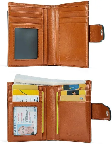 Vista 7 de BOSTANTEN - Bolsos de piel para mujer, con cierre RFID, pequeño bolsillo con cremallera y tarjetero, color marrón