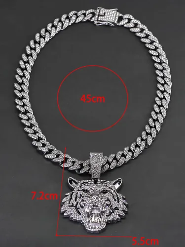 Vista 6 de hdyv5aa Cadena de eslabones cubanos de plata para hombre con colgante, collar de tigre de eslabones cubanos de Miami Ice Out de Miami, joyería