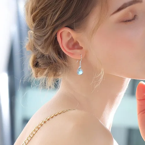 Vista 6 de Dangle Moonstone Turquoise Earrings for Women S925 Sterling Silver LeafDaisyStarFiligreeCeltic KnotFlower of LifeAmethyst Earrings for Gifts Jewelry