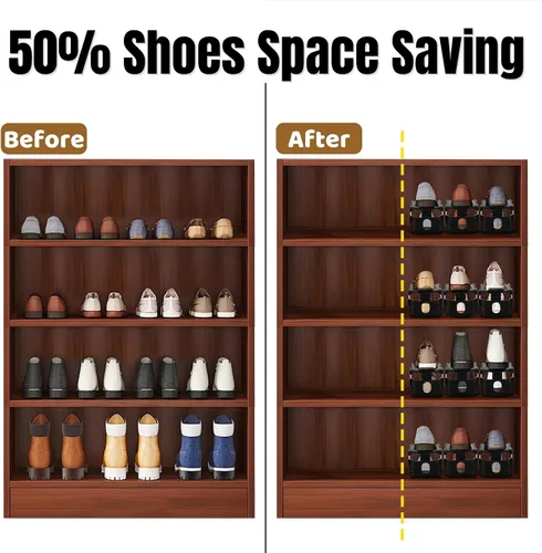 Vista 6 de Noamus Paquete de 24 ranuras para zapatos, apiladores de zapatos ajustables de 4 niveles, soporte de almacenamiento de zapatos de doble cubierta