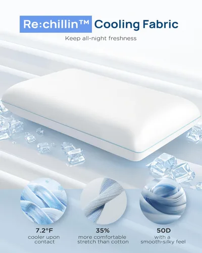 Vista 4 de Releep Almohada refrescante de espuma viscoelástica suave, almohada cervical para dormir de lado, dormir de espalda y boca abajo, diseño ortopédico