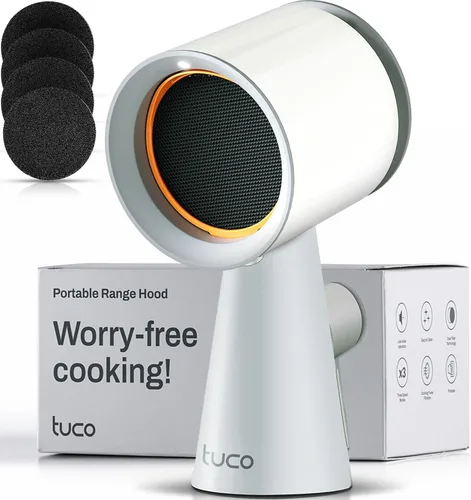 Vista 8 de TUCO Campana extractora portátil, ventilador de extracción de escritorio para cocina con 3 velocidades, filtro triple de polímero, aluminio