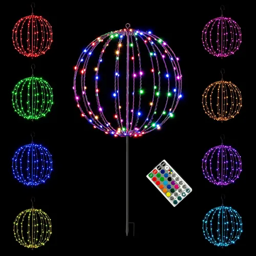 Vista 9 de LIGHTSHARE Bola de luz LED de 10 pulgadas, 48 LED, decoración de camino, esfera con control remoto, plegable, marco de metal plano, para interiores