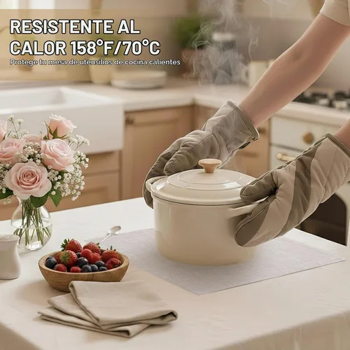 Vista 3 de Homing - Juego de 4 manteles individuales de lino de algodón, manteles de tela lavables para mesa de comedor estilo granja para interiores y Beige